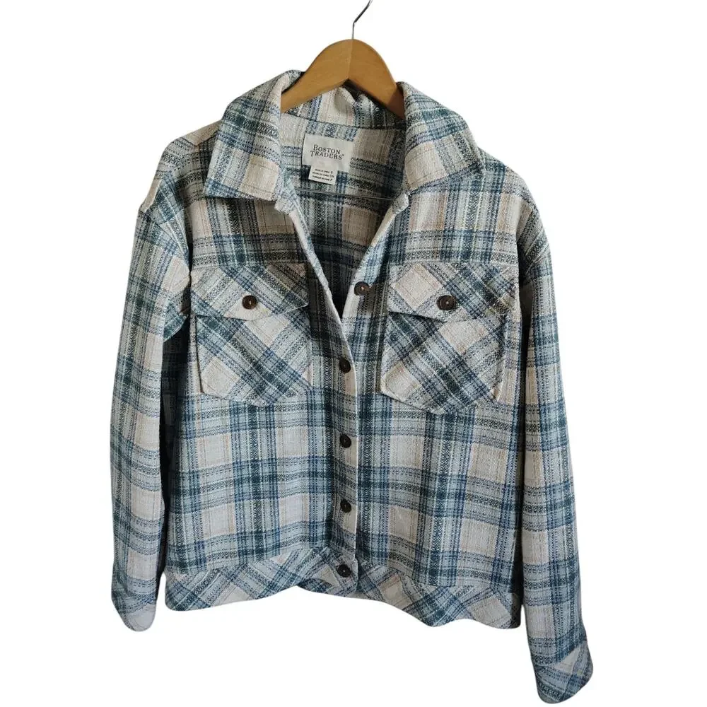 Boston Traders Plaid Jacket Blue Womens Size Small